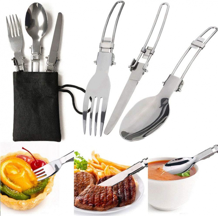 Kitchen utensil set for camping stainless steel in three parts, knife, fork, spoon in the group HOME, HOUSEHOLD & GARDEN / Kitchen utensils / Other kitchen tools at TP E-commerce Nordic AB (38-84185)
