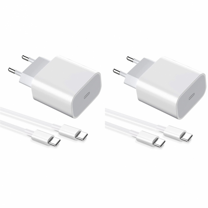 2-pack Charger for iPhone 15 / Android 20W with USB-C to USB-C - Fast Charger in the group SMARTPHONE & TABLETS / Chargers & Cables / Wall charger / Wall charger USB-C at TP E-commerce Nordic AB (38-84295)
