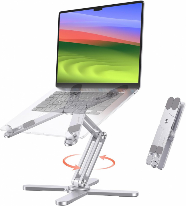 Height adjustable laptop stand, foldable, rotatable 360°, Silver in the group COMPUTERS & PERIPHERALS / Laptops & accessories / Laptop rack at TP E-commerce Nordic AB (38-84418)