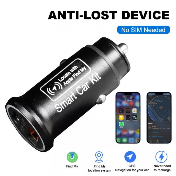 Car charger 1 x USB + 1 x USB-C compatible with Find My iPhone in the group CAR / Car accessories / 12 volts-accessories at TP E-commerce Nordic AB (38-84479)