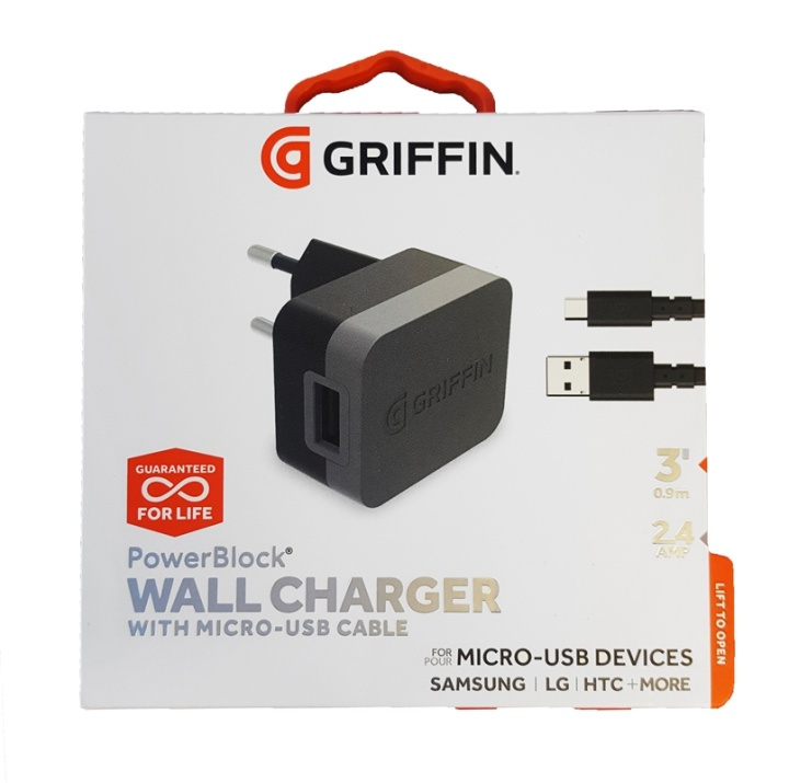 Griffin Universal Väggladdare med Micro-USB kabel, 2.4 AMP in the group SMARTPHONE & TABLETS / Chargers & Cables / Wall charger / Wall charger microUSB at TP E-commerce Nordic AB (38-84562)