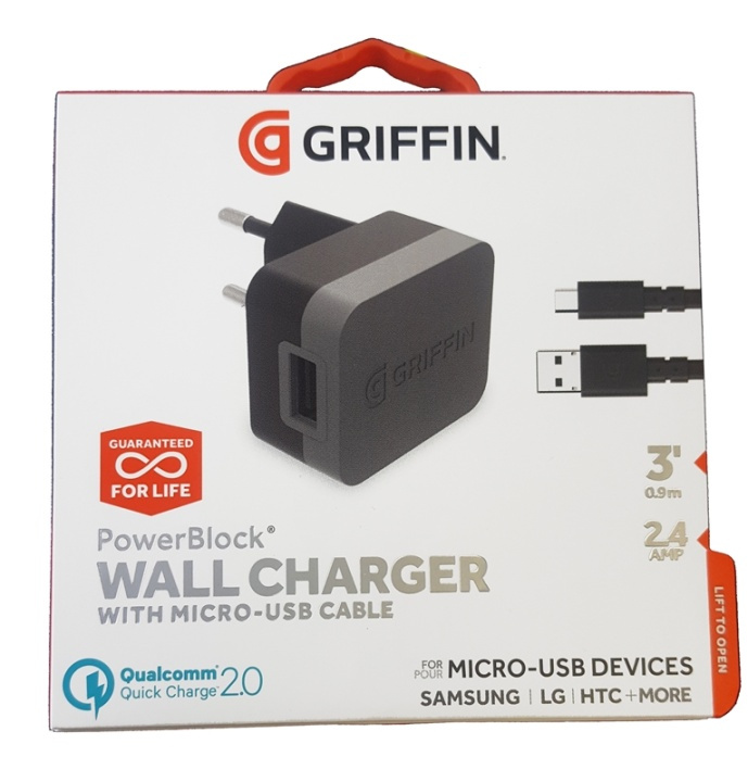 Griffin USB, Universal väggladdare, Micro USB kabel, 2.4AMP in the group SMARTPHONE & TABLETS / Chargers & Cables / Wall charger / Wall charger microUSB at TP E-commerce Nordic AB (38-84563)