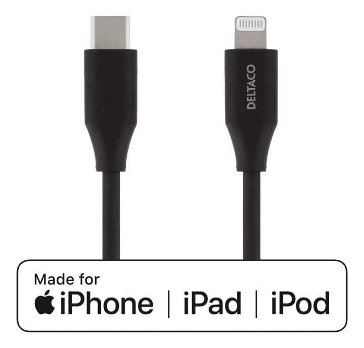 DELTACO USB-C to Lightning cable, 1m, 9V/2A 5V/3A PD, black in the group SMARTPHONE & TABLETS / Chargers & Cables / Cables / Cables Lightning at TP E-commerce Nordic AB (38-84969)