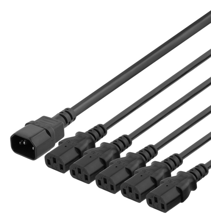 DELTACO IEC C14 to 5x IEC C13 Power cable, 2m, 10A/250V, Y-Splitter, b in the group COMPUTERS & PERIPHERALS / Computer cables / Device kable at TP E-commerce Nordic AB (38-85765)
