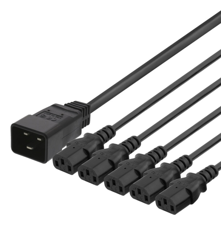 DELTACO IEC C20 to 5x IEC C13 Power cable, 1m, 16A/250V, Y-Splitter, b in the group COMPUTERS & PERIPHERALS / Computer cables / Device kable at TP E-commerce Nordic AB (38-85767)