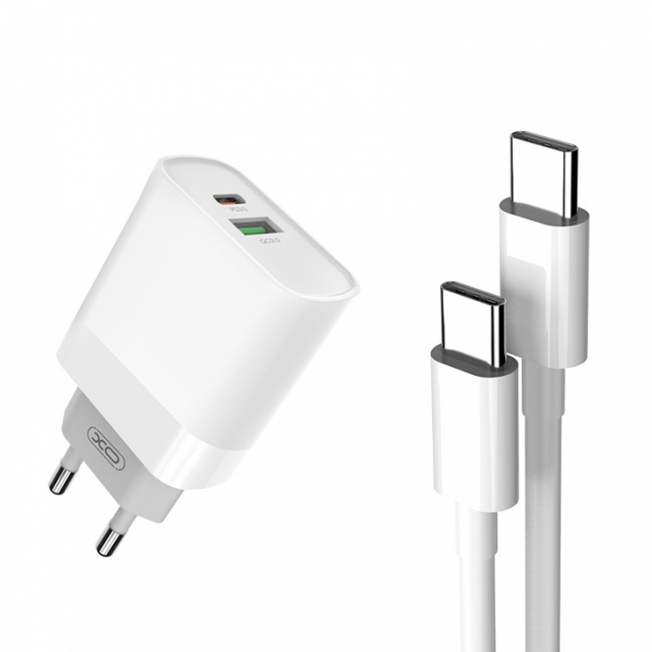 XO väggladdare L64 PD QC3.0 20W 2x USB vit + USB-C - USB-C-kabel in the group SMARTPHONE & TABLETS / Chargers & Cables / Wall charger / Wall charger USB-C at TP E-commerce Nordic AB (38-86680)