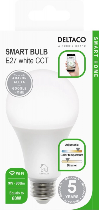 Deltaco Smart LED-Lampa E27, WiFi, dimbar, kall/varm-vit in the group HOME ELECTRONICS / Lighting / LED lamps at TP E-commerce Nordic AB (38-86758)