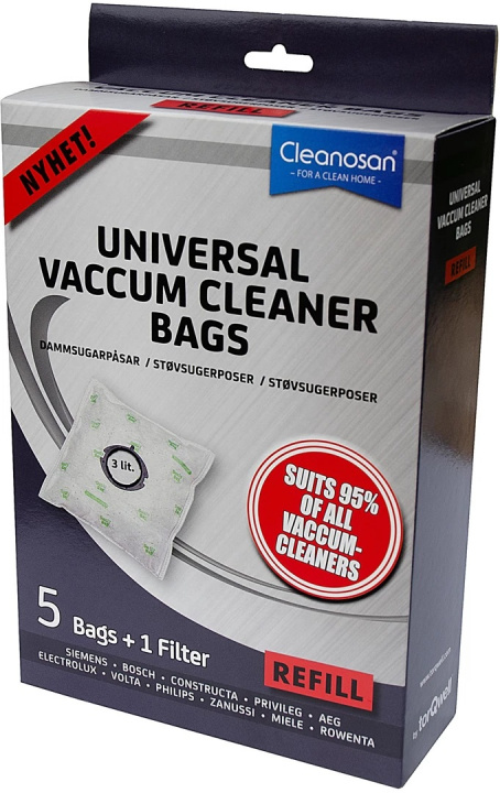 Cleanosan Refill vacuum cleaner bags 5-pack in the group HOME, HOUSEHOLD & GARDEN / Cleaning products / Vacuum cleaners & Accessories / Accessories / Vacuum bags at TP E-commerce Nordic AB (38-86828)