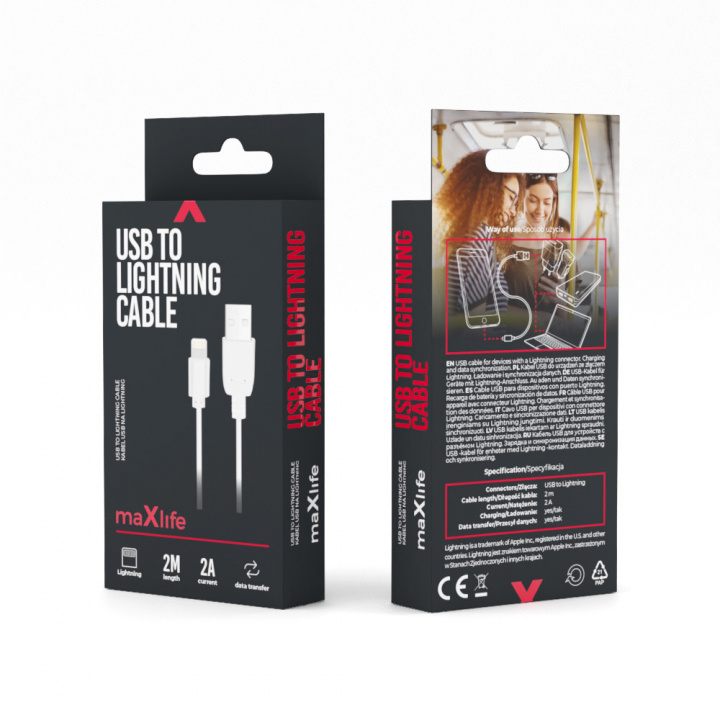 Maxlife cable USB - Lightning 2,0 m 2A, White in the group SMARTPHONE & TABLETS / Chargers & Cables / Cables / Cables Lightning at TP E-commerce Nordic AB (38-86908)