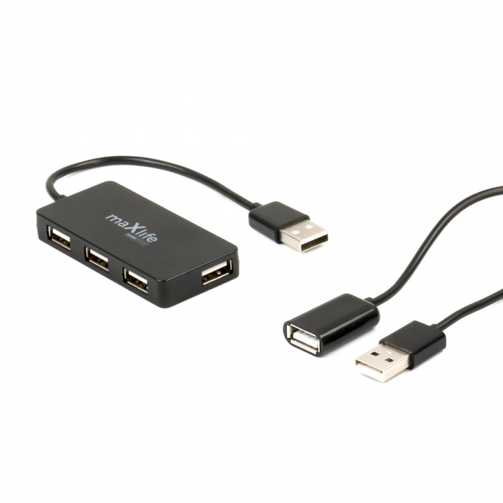 Maxlife Home Office USB 2.0 hub USB - 4x USB 0.15 m + cable 1.5 m, Black in the group COMPUTERS & PERIPHERALS / Computer accessories / USB-Hubs at TP E-commerce Nordic AB (38-86909)
