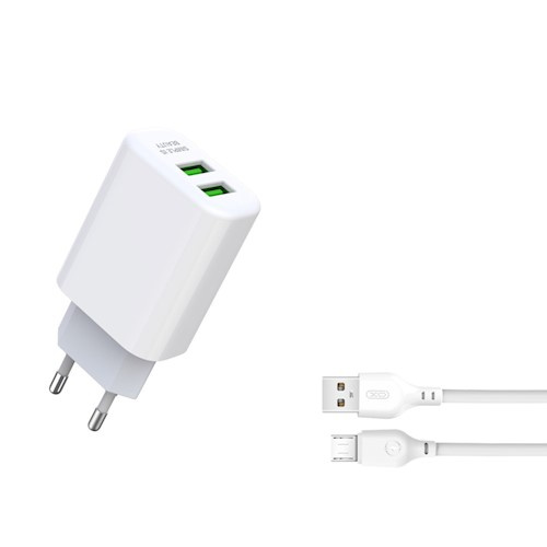 XO väggladdare L85C 2x USB 2,4A + microUSB-kabel, Vit in the group SMARTPHONE & TABLETS / Chargers & Cables / Wall charger / Wall charger microUSB at TP E-commerce Nordic AB (38-86984)