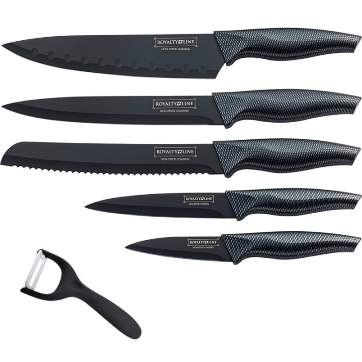 Royalty Line RL-CB5P, Knivset i 5 delar och skalare, Svart in the group HOME, HOUSEHOLD & GARDEN / Kitchen utensils / Kitchen knives & Knife sharpeners at TP E-commerce Nordic AB (38-88272)