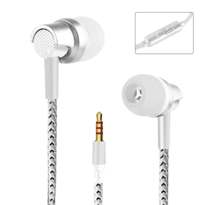 Hörlurar In-Ear med tygkabel, Silver in the group HOME ELECTRONICS / Audio & Picture / Headphones & Accessories / Headphones at TP E-commerce Nordic AB (38-88432)