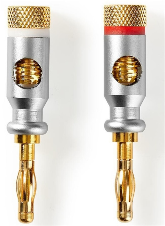 Nedis Banana Connector | Straight | Male | Gold Plated | Screw | Cable input diameter: 7.0 mm | Zinc Alloy | Silver | 2 pcs | Box in the group HOME ELECTRONICS / Cables & Adapters / Speaker cables at TP E-commerce Nordic AB (38-89019)