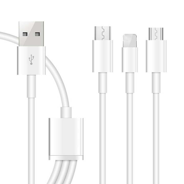 Multiladdare, USB-C, Lightning, Micro USB, USB-A, 1m, Vit in the group SMARTPHONE & TABLETS / Chargers & Cables / Cables / Cables microUSB at TP E-commerce Nordic AB (38-89386)