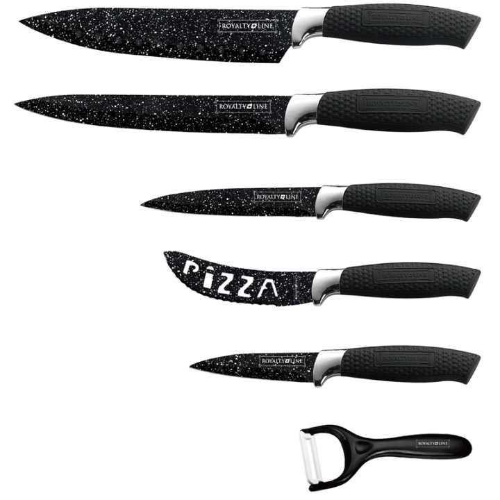 Royalty Line 5 knivar och 1 skalare, Svart in the group HOME, HOUSEHOLD & GARDEN / Kitchen utensils / Kitchen knives & Knife sharpeners at TP E-commerce Nordic AB (38-89995)