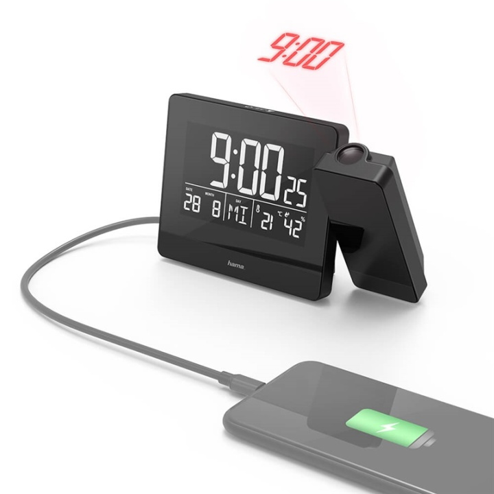 Hama Alarm Clock Projection Plus Charge Black in the group HOME, HOUSEHOLD & GARDEN / Watches & Counters / Alarmclocks at TP E-commerce Nordic AB (38-91847)
