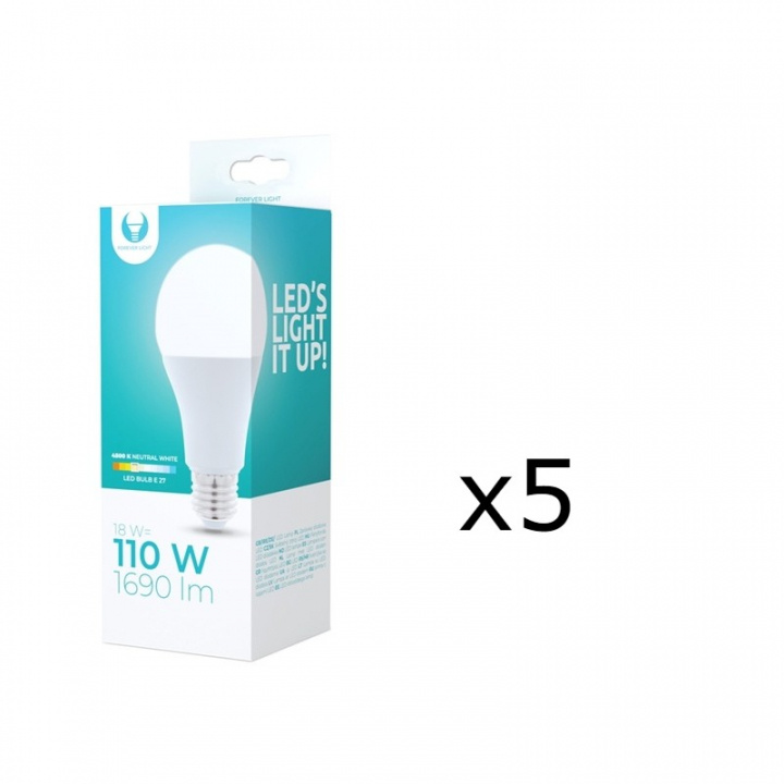 LED Lamp E27, A65, 18W, 230V, 4500K 5-pack, White neutral in the group HOME ELECTRONICS / Lighting / LED lamps at TP E-commerce Nordic AB (38-92752-PKT05)