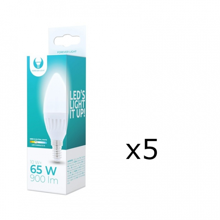 LED-Lampa E14, C37, 10W, 230V, 4000K, Keramisk, 5-pack, Vit neutral in the group HOME ELECTRONICS / Lighting / LED lamps at TP E-commerce Nordic AB (38-92763-PKT05)