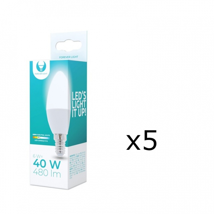 LED Lamp E14, C37, 6W, 230V, 4500K 5-pack, White neutral in the group HOME ELECTRONICS / Lighting / LED lamps at TP E-commerce Nordic AB (38-92766-PKT05)