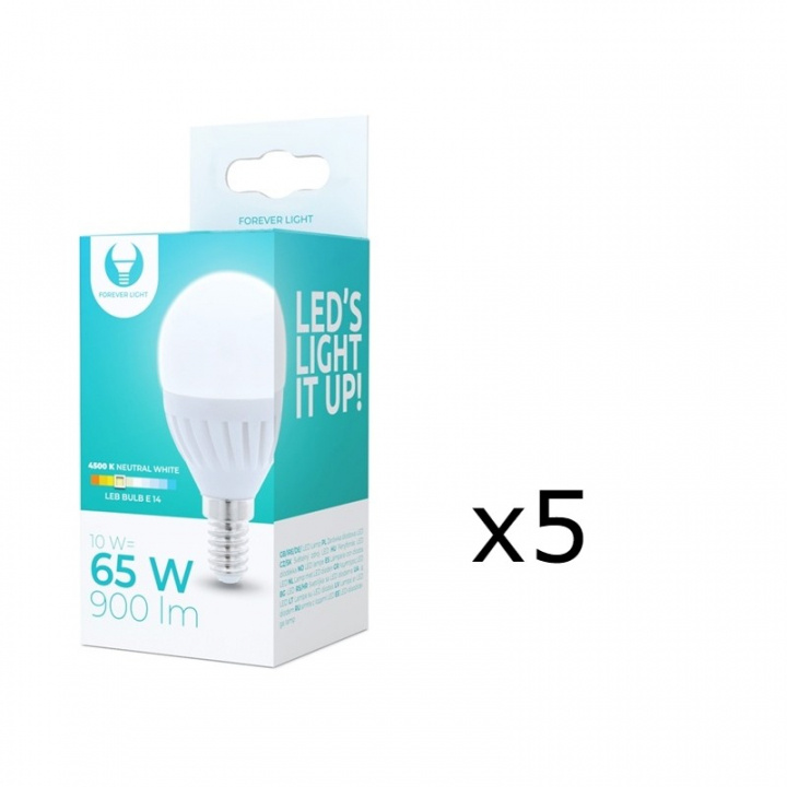 LED Lamp E14, G45, 10W, 230V, 4500K, Ceramic, 5-pack, White neutral in the group HOME ELECTRONICS / Lighting / LED lamps at TP E-commerce Nordic AB (38-92768-PKT05)