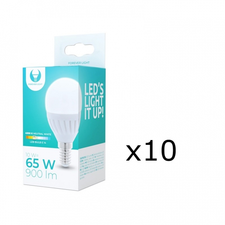 LED-Lampa E14, G45, 10W, 230V, 4500K, Keramisk, 10-pack, Vit neutral in the group HOME ELECTRONICS / Lighting / LED lamps at TP E-commerce Nordic AB (38-92768-PKT10)