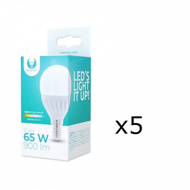 LED-Lampa E14, G45, 10W, 230V, 6000K, Keramisk 5-pack, Kallvitt in the group HOME ELECTRONICS / Lighting / LED lamps at TP E-commerce Nordic AB (38-92769-PKT05)