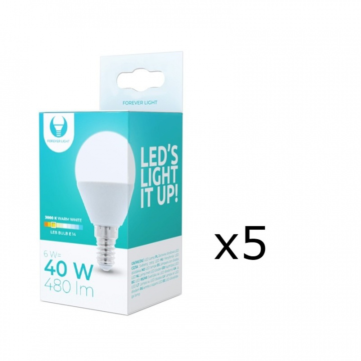 LED Lamp E14, G45, 6W, 3000K 5-pack, Warm White in the group HOME ELECTRONICS / Lighting / LED lamps at TP E-commerce Nordic AB (38-92771-PKT05)
