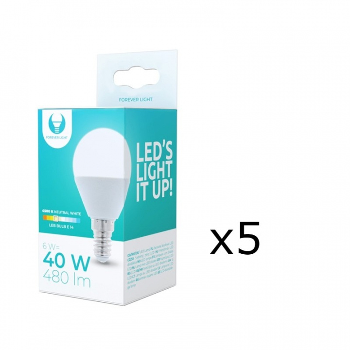 LED-Lamp E14, G45, 6W, 4500K 5-pack, White neutral in the group HOME ELECTRONICS / Lighting / LED lamps at TP E-commerce Nordic AB (38-92772-PKT05)