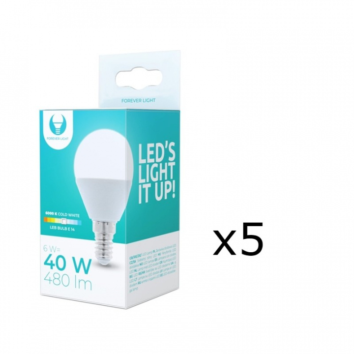 LED-Lampa E14, G45, 6W, 6000K 5-pack, Kallvitt in the group HOME ELECTRONICS / Lighting / LED lamps at TP E-commerce Nordic AB (38-92773-PKT05)