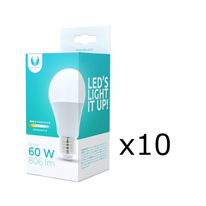 LED Lamp E27, A60, 10W, 230V, 3000K 10-pack, Warm white in the group HOME ELECTRONICS / Lighting / LED lamps at TP E-commerce Nordic AB (38-92774-PKT10)