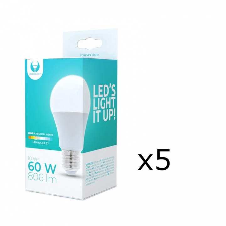 LED Lamp E27, A60, 10W, 230V, 4500K 5-pack, White neutral in the group HOME ELECTRONICS / Lighting / LED lamps at TP E-commerce Nordic AB (38-92775-PKT05)