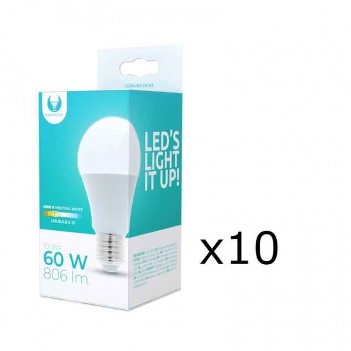 LED Lamp E27, A60, 10W, 230V, 4500K 10-pack, White neutral in the group HOME ELECTRONICS / Lighting / LED lamps at TP E-commerce Nordic AB (38-92775-PKT10)
