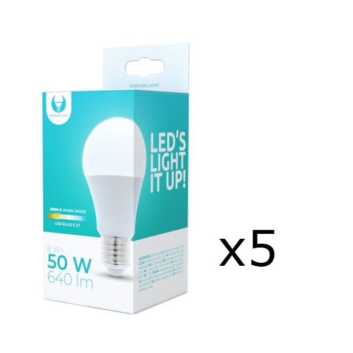 LED Lamp E27, A60, 8W, 3000K 5-pack, Warm White in the group HOME ELECTRONICS / Lighting / LED lamps at TP E-commerce Nordic AB (38-92777-PKT05)
