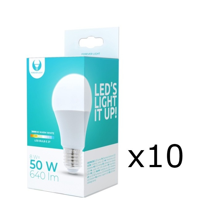 LED Lamp E27, A60, 8W, 230V, 3000K 10-pack, Warm white in the group HOME ELECTRONICS / Lighting / LED lamps at TP E-commerce Nordic AB (38-92777-PKT10)
