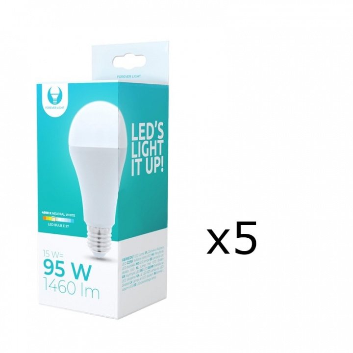 LED Lamp E27, A65, 15W, 230V, 4500K 5-pack, White neutral in the group HOME ELECTRONICS / Lighting / LED lamps at TP E-commerce Nordic AB (38-92779-PKT05)