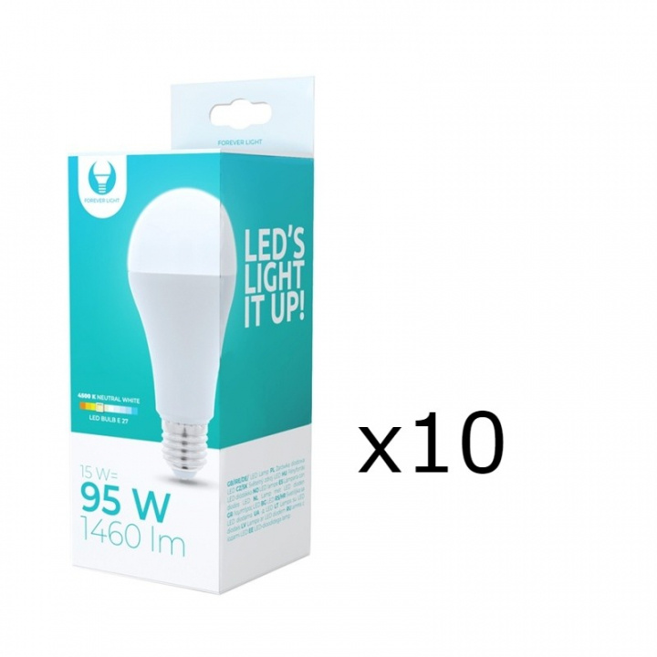LED Lamp E27, A65, 15W, 230V, 4500K 10-pack, White neutral in the group HOME ELECTRONICS / Lighting / LED lamps at TP E-commerce Nordic AB (38-92779-PKT10)