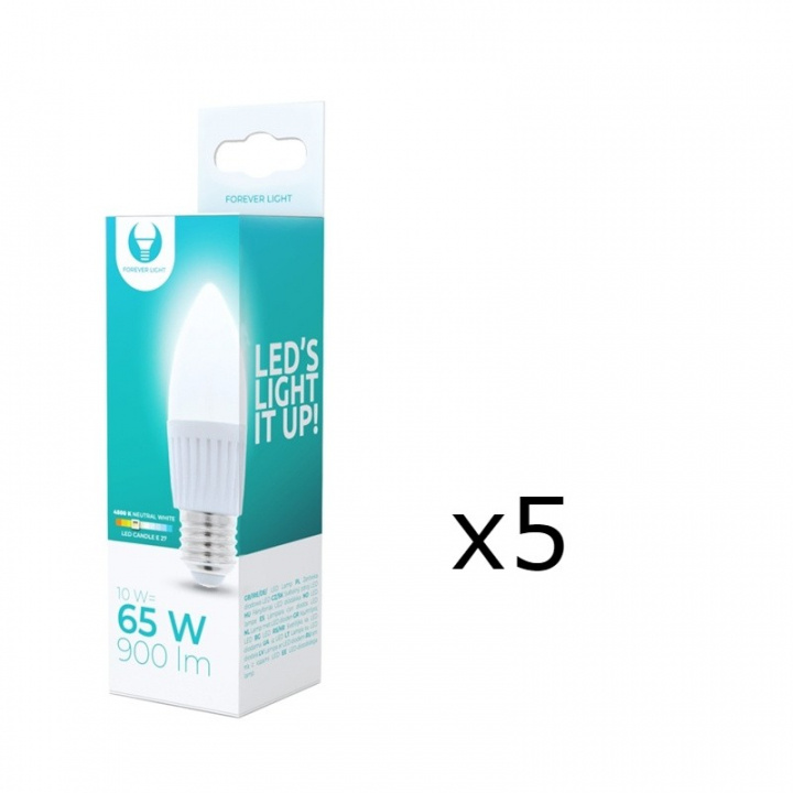 LED Lamp E27, C37, 10W, 230V, 4500K, Ceramic 5-pack, White neutral in the group HOME ELECTRONICS / Lighting / LED lamps at TP E-commerce Nordic AB (38-92781-PKT05)