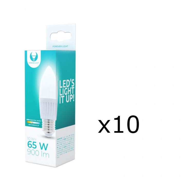 LED Lamp E27, C37, 10W, 230V, 4500K, Ceramic 10-pack, White neutral in the group HOME ELECTRONICS / Lighting / LED lamps at TP E-commerce Nordic AB (38-92781-PKT10)