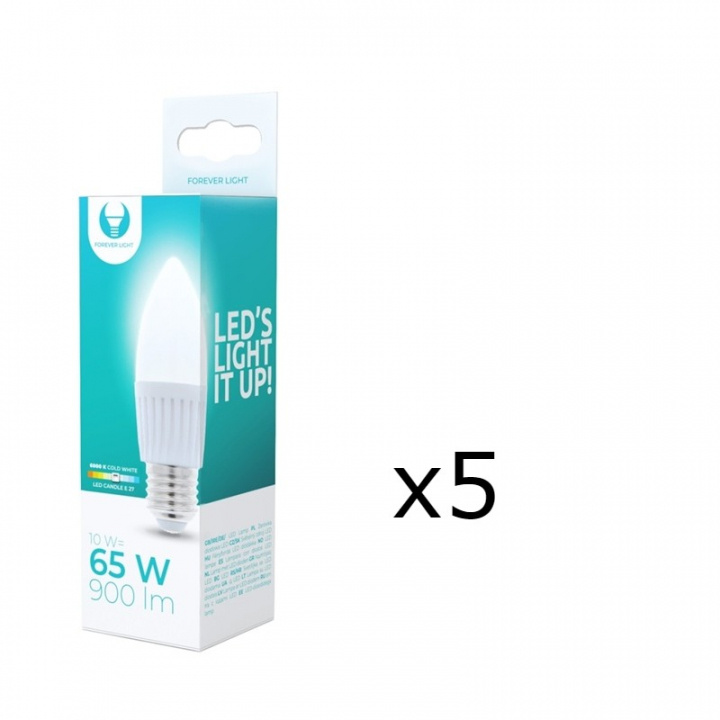 LED Lamp E27, C37, 10W, 230V, 6000K, Ceramic 5-pack, Cool White in the group HOME ELECTRONICS / Lighting / LED lamps at TP E-commerce Nordic AB (38-92782-PKT05)