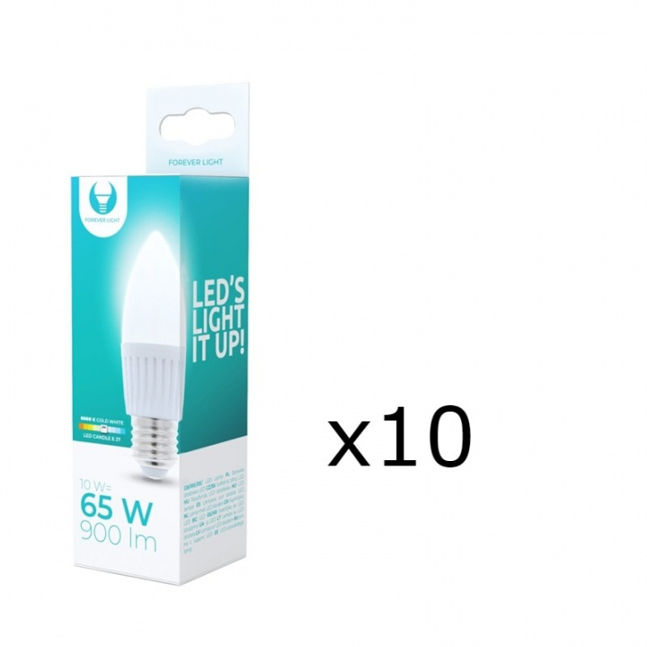 LED Lamp E27, C37, 10W, 230V, 6000K, Ceramic 10-pack, Cool White in the group HOME ELECTRONICS / Lighting / LED lamps at TP E-commerce Nordic AB (38-92782-PKT10)
