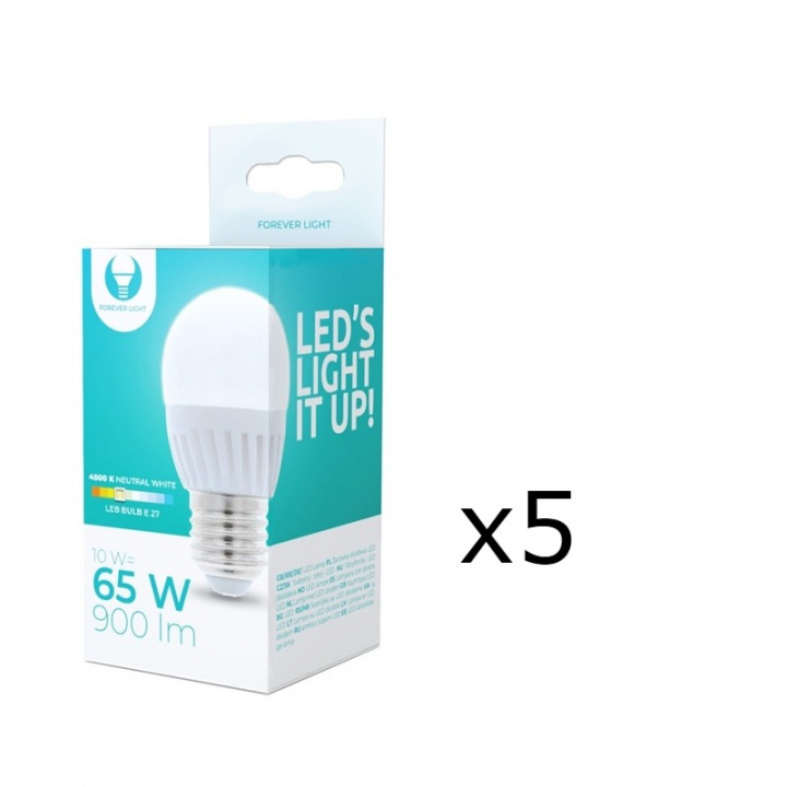 LED Lamp E27, G45, 10W, 230V, 4500K, Ceramic 5-pack, White neutral in the group HOME ELECTRONICS / Lighting / LED lamps at TP E-commerce Nordic AB (38-92786-PKT05)