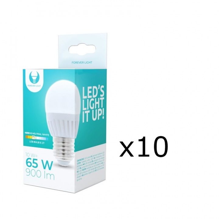 LED-Lampa E27, G45, 10W, 230V, 4500K, Keramisk 10-pack, Vit neutral in the group HOME ELECTRONICS / Lighting / LED lamps at TP E-commerce Nordic AB (38-92786-PKT10)