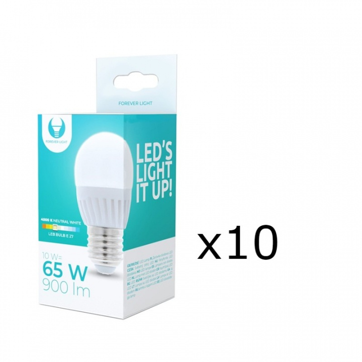 LED Lamp E27, G45, 10W, 230V, 4500K, Ceramic 10-pack, White neutral in the group HOME ELECTRONICS / Lighting / LED lamps at TP E-commerce Nordic AB (38-92786-PKT10)