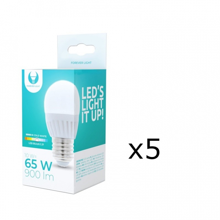 LED Lamp E27, G45, 10W, 230V, 6000K, Ceramic 5-pack, Cool White in the group HOME ELECTRONICS / Lighting / LED lamps at TP E-commerce Nordic AB (38-92787-PKT05)