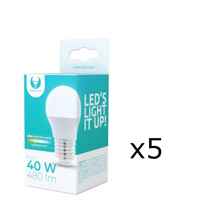 LED-Lamp E27, G45, 6W, 4500K 5-pack, White neutral in the group HOME ELECTRONICS / Lighting / LED lamps at TP E-commerce Nordic AB (38-92789-PKT05)