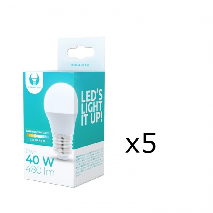 LED Lamp E27, G45, 6W, 4500K 5-pack, White neutral in the group HOME ELECTRONICS / Lighting / LED lamps at TP E-commerce Nordic AB (38-92789-PKT05)