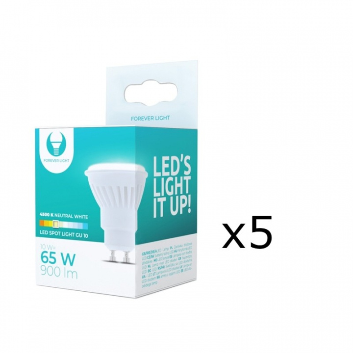 LED-Lampa, GU10, 10W, 230V, 4500K, Keramisk, 5-pack, Vit neutral in the group HOME ELECTRONICS / Lighting / LED lamps at TP E-commerce Nordic AB (38-92792-PKT05)