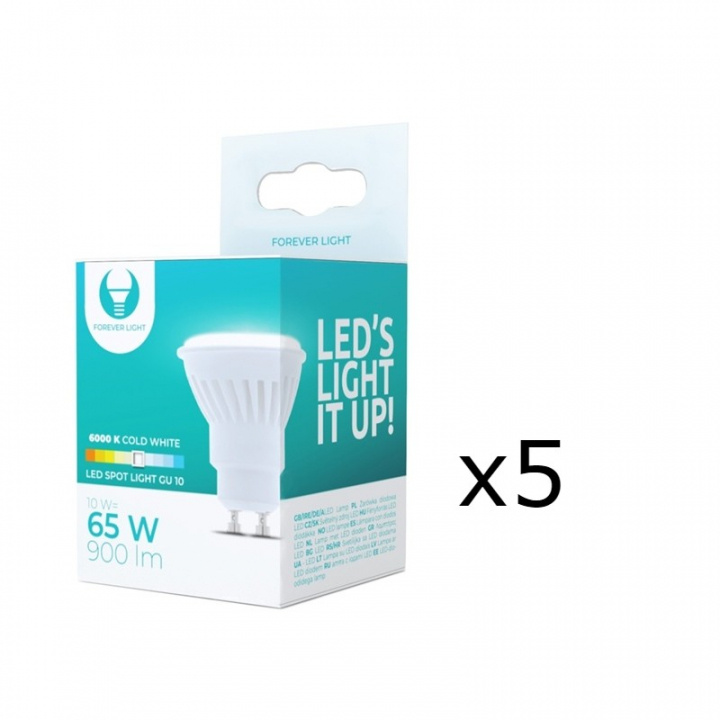 LED Lamp, GU10, 10W, 230V, 6000K, Ceramic, 5-pack, Cool white in the group HOME ELECTRONICS / Lighting / LED lamps at TP E-commerce Nordic AB (38-92793-PKT05)