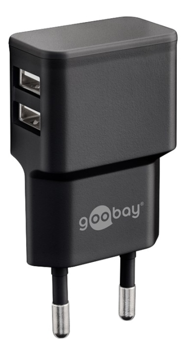 Goobay Dual USB Charger (12 W) black 2x USB-A ports in the group SMARTPHONE & TABLETS / Chargers & Cables / Wall charger / Wall charger USB at TP E-commerce Nordic AB (38-92979)